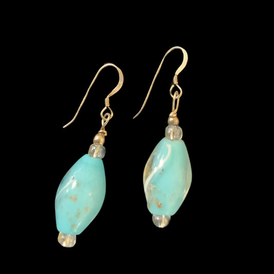 Handcrafted Vintage & Crystal Bead Earrings Light Blue