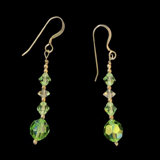 Handmade Vintage & Crystal Bead Earrings Green & Clear