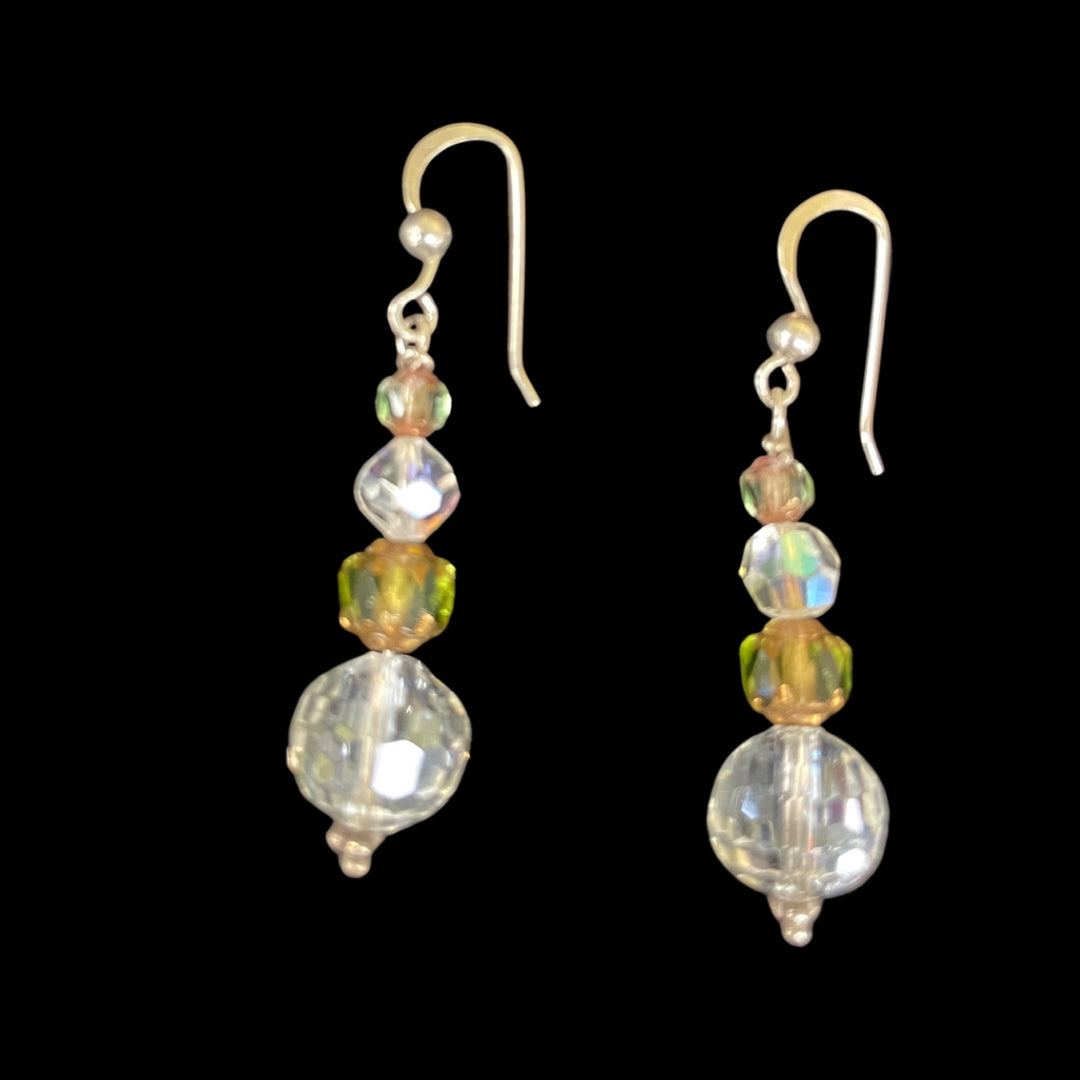 Handmade Vintage & Crystal Bead Earrings Clear with Yellow