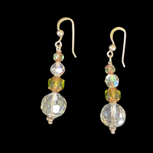 Handmade Vintage & Crystal Bead Earrings Clear with Yellow