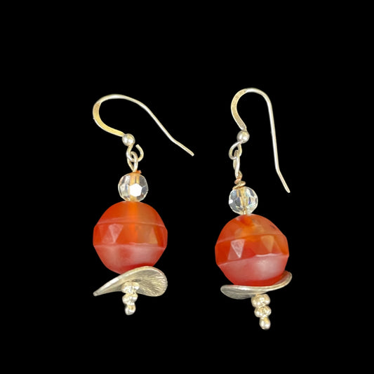 Handmade Vintage & Crystal Bead Earrings Burnt Orange