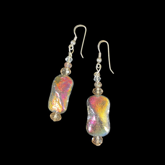 Handmade Vintage & Crystal Bead Earrings Opalescent with clear