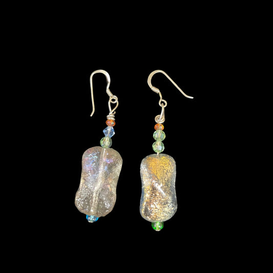 Handmade Vintage & Crystal Bead Earrings Opalescent with Multi Colored Accents