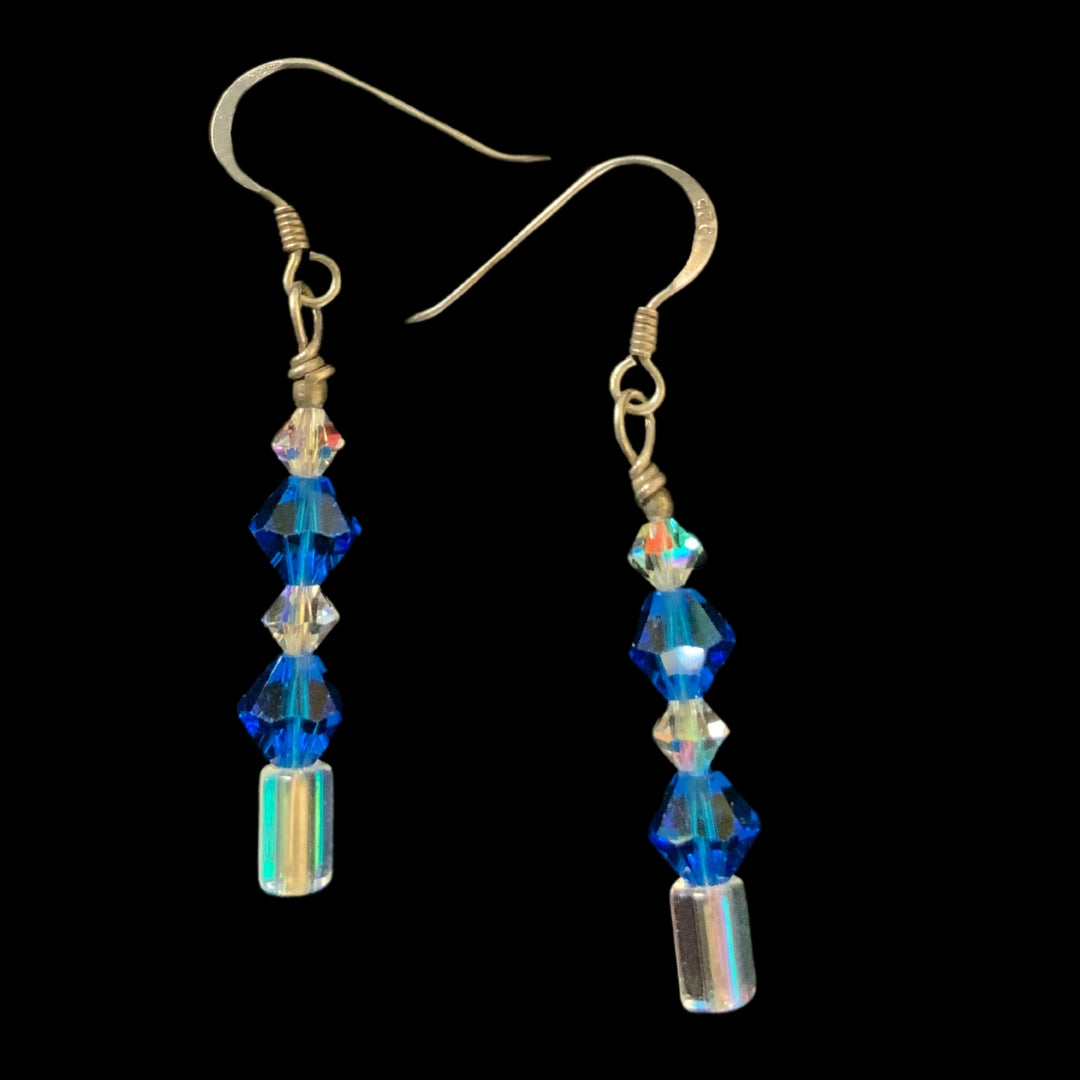 Handmade Vintage & Crystal Bead Earrings Blue and Clear