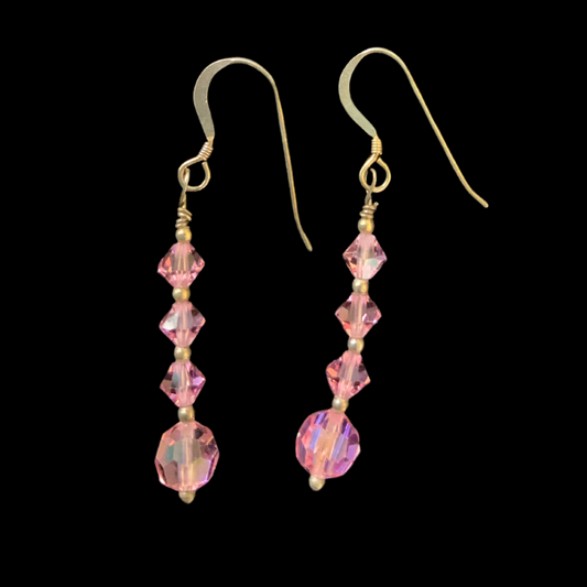 Handmade Vintage & Crystal Bead Earrings Pink