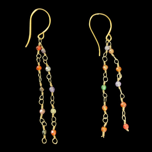 Handmade Vintage & Crystal Bead Earrings Gold with Colored Stones